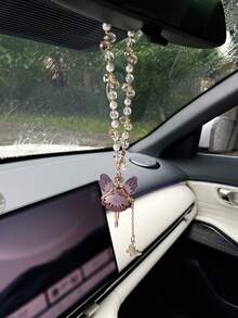 Creative Angel Girl Car Pendant, Rhinestone Decor Car Rearview Mirror Hanging Ornament, Butterfly Pendant Car Accessories, Gift For Her - Angel Girl - View 2