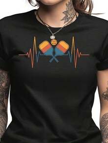 Camiseta Casual de Pickleball, Regalo de Pickleball, Camiseta de Pickleball, Regalo de Pickleball para Mujer, Camiseta de Jugador de Pickleball, Camiseta de Racquetball, Deporte de Paddleball. Camiseta de una pieza de manga corta con cuello barco y color sólido para mujer, adecuada para el verano, se combina con camisas estampadas, blusas de mujer y camisetas estampadas de manga corta. Ropa de MujerModa - Negro 2 - Ver 7