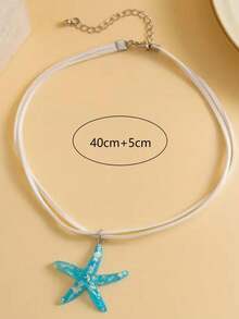 1pc Fashionable Minimalist Resin Starfish Pendant Necklace, Suitable For Daily Wear, Beach, Holiday, Birthday Gift - Baby Blue - View 3