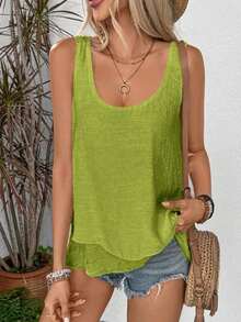 Camiseta de tanque de ajuste holgado de moda para mujeres de verano de vacaciones - Verde 2 - Ver 6