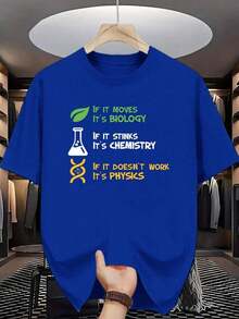 Camiseta de cuello redondo 100% algodón con temática científica, con divertidos estampados relacionados con la biología, la química y la física, perfecta para entusiastas de la ciencia como tú. Camiseta de algodón transpirable, ropa de verano fresca y versátil para mujer. - Azul - Ver 6