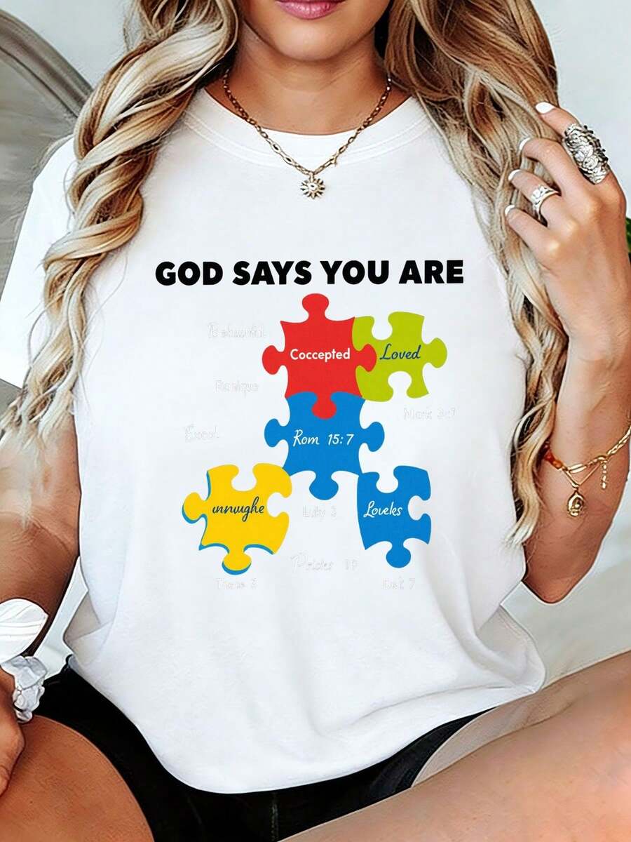 Diseño Simple y Versátil Dios dice que eres aceptado, amado, digno de perdón. Camiseta con Cruz Magnética y Versículo Bíblico Romanos 15:7 - Camiseta casual suave con cuello redondo para mujer, con patrón inspirador de versículo bíblico, regalo perfecto para la iglesia, Pascua, Día de la Madre, familiares y amigos. Camiseta de Algodón - Blanco - Ver 1