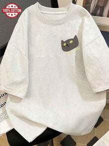 Camiseta de Mujer: Camiseta de Verano Moderna de Algodón Puro, Cuello Redondo Holgado, Ropa Versátil para Mujer, Camiseta Casual Cómoda para Adolescentes, Tops de Manga Corta Vibrantes y Juveniles para Uso Diario. - Blanco - Ver 7