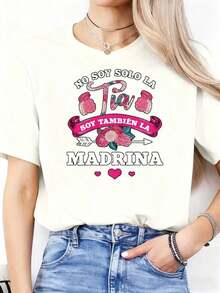 Camiseta vintage de algodón: No soy tía, también soy madrina. Camiseta Estampada en Español 'Identidad de Madrina' Estilo Familiar Acogedor para Mujer, Manga Corta, Cuello Redondo, Top Casual para Primavera y Verano para Uso Diario - Blanco - Ver 1