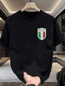 Camiseta de Hombre con Estampado del Escudo de México - Ideal para Aficionados al Fútbol, Uso Casual, Verano, Ligera y Transpirable, Manga Corta (S M L XL XXL XXXL) - Negro - Ver 1
