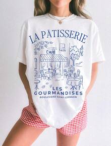 Graphic Tees Women, La Patisserie Shirt, French Cafe Graphic Tee, Paris Bakery Aesthetic Casual Tee - 白色 - 查看 1