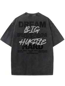Ropa Y2k para Mujer, Camiseta Dream Team, Camiseta de Algodón Vintage Lavada Estilo Urbano Personalizado, Camiseta para Hombre, Estilo Urbano Antiguo, Hombros Caídos, Cuello Redondo, Manga Corta, Holgada y Cómoda, Tops de Verano para Mujer, Tops Vintage - Negro - Ver 2