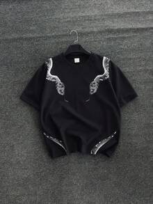Áo thun nam Fractyr in hai mặt dáng rộng, họa tiết rắn Ouroboros đen wash vintage, phong cách workwear street casual, chất mềm tay ngắn cổ tròn phù hợp đi phố và dạo đêm - màu đen - Xem 1