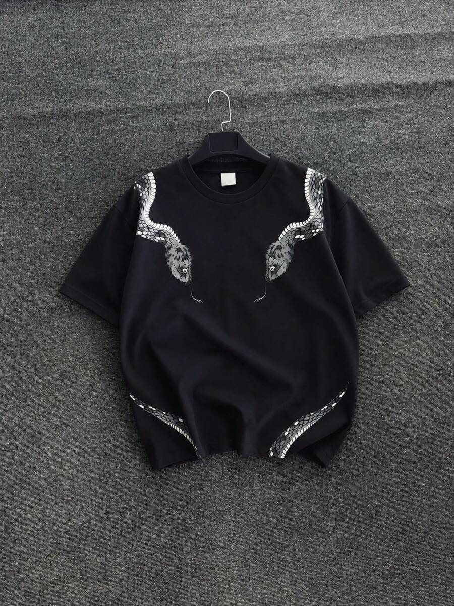 Áo thun nam Fractyr in hai mặt dáng rộng, họa tiết rắn Ouroboros đen wash vintage, phong cách workwear street casual, chất mềm tay ngắn cổ tròn phù hợp đi phố và dạo đêm - màu đen - Xem 1