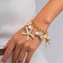 1pc Bohemian Starfish Shell Pearl Double Layer Necklace Bracelet Beach Vacation Style Jewelry - Multicolor - View 9