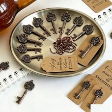 8pcs-Rose Gold/Red Copper/ Gold Bottle Opener,Wedding Favors Vintage Skeleton Key Bottle Opener,Key Bottle Openers With Escort Tag Cards And Key Chains Wedding Gifts For Guest - View 1