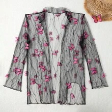 Top de traje de baño para mujer, sexy y elegante, con decoración de mariposa tridimensional, cubierta de malla de manga larga y corte conservador con un toque de alta gama. - Cobertura transfronteriza decorada con mariposas - Ver 2