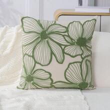 1件現代極簡抹茶綠花卉刺繡抱枕套，春夏花卉枕套，適合室內裝飾，四季通用枕套，不含枕芯，美學家居 - 抹茶綠 - 查看 12