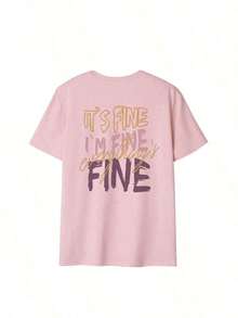 Graphic T-Shirts: New Women's Summer T-Shirt With FINE Letter Print, Round Neck, Short Sleeve, Dark Gray, Modern And Versatile, Suitable For Casual Daily Wear In Spring. Loose And Comfortable Summer Clothing. - 粉色 - 查看 2