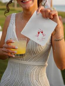 Custom Cocktail Napkins With Text - Personalized Wedding Cocktail Napkins - Bridal Shower & Engagement Party Decor - Red - View 2
