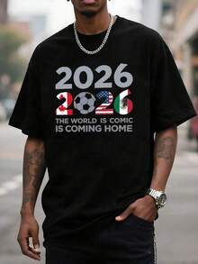 El estampado celebra el espíritu del fútbol mundial de 2026 con banderas de Canadá Estados Unidos y México simbolizando unión energía y pasión por el deporte Camiseta de hombre - Negro - Ver 6