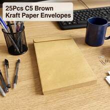 Plicuri Kraft C5, pachet de 25, plicuri autoadezive pentru documente A5, 9 x 6,4 inci, plicuri poștale maro pentru documente A4 pliate, scrisori, facturi și fotografii, rechizite rezistente pentru birou, acasă, școală, afaceri - Plicuri Kraft C5, pachet de 25 - Vizualizare 12