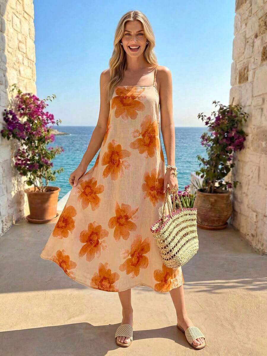 Vestido de verano casual con estampado floral y tirantes finos para vacaciones - Multicolor - Ver 1