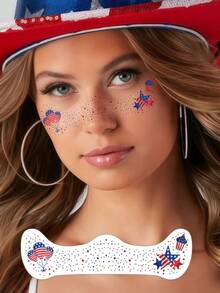 6 Sheets Freckles Face Tattoo 4th Of July Decorations Star Face Stickers Freckle Tattoo Independence Day Accessories For Party Festivals Freckle Makeup - Multicolor - View 3