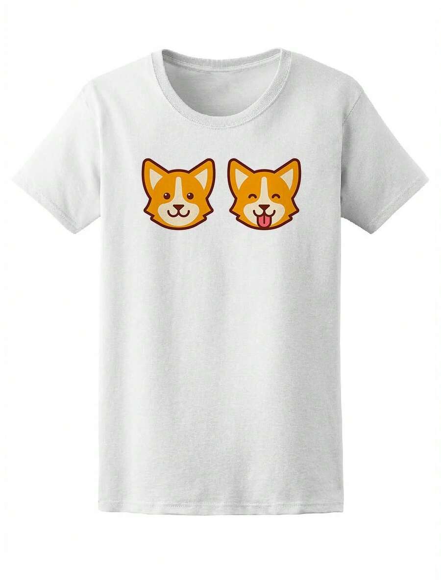 Camiseta de Mujer con Lindos Perros Corgi Felices y Divertidos -Imagen de Shutterstock, Talla XX-Large para Mujer - Blanco - Ver 1