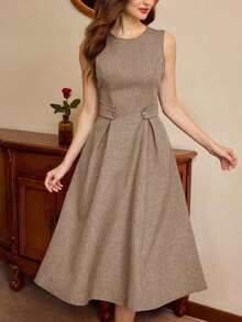 Vestido elegante vintage para mujer con bolsillos y botones, vestido casual para ir y venir, vacaciones, ropa de invierno para mujer, atuendo de invierno para mujer, looks navideños, atuendo navideño para mujer, ropa navideña, ropa de Año Nuevo, atuendo de Año Nuevo, vestido de invierno para mujer, vestido de Año Nuevo, vestidos elegantes para mujer, vestidos formales para mujer - Marrón - Ver 5