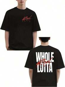 Camiseta Gráfica Hip Hop para Hombre - Diseño "Whole Lotta Red", Camiseta Negra Casual de Manga Corta para Hombre y Mujer, Corte Holgado, Prenda de Moda para Todas las Temporadas, Ropa para Todas las Temporadas |         Camiseta con Personaje de Dibujos Animados |         Ajuste cómodo, camiseta de rapero - Negro - Ver 1