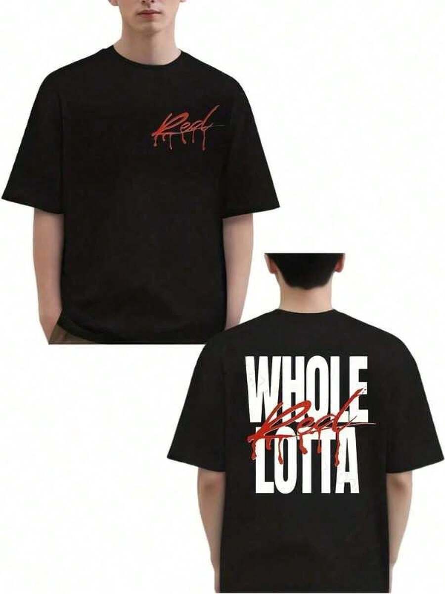 Camiseta Gráfica Hip Hop para Hombre - Diseño "Whole Lotta Red", Camiseta Negra Casual de Manga Corta para Hombre y Mujer, Corte Holgado, Prenda de Moda para Todas las Temporadas, Ropa para Todas las Temporadas | Camiseta con Personaje de Dibujos Animados | Ajuste cómodo, camiseta de rapero - Negro - Ver 1