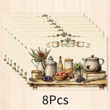 1 pieza Mantel individual de lino con estampado de café, tapete para desayuno, posavasos de café, base para tazón, accesorio de cocina, fácil de limpiar, apto para hogar, restaurante, decoración de comedor, regalo festivo, regalo para amigos, juego de múltiples piezas - Multicolor - Ver 21