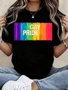 Camiseta con Estampado de Arcoíris del Orgullo Gay, Ropa Casual para Uso Diario y Actividades Deportivas - Estilo Urbano Vintage, Unisex, de Algodón, Manga Corta, Cuello Redondo, 100% Algodón - Negro - Ver 1