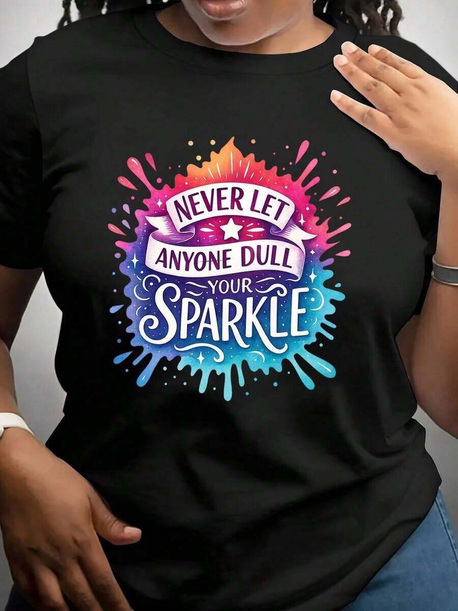 Camiseta única y colorida con diseño vibrante que resalta el mensaje Nunca dejes que nadie apague tu brillo ideal para los amantes del estilo y2k atractiva y llamativa perfecta para cualquier ocasión y para destacar tu personalidad brillante - Negro - Ver 1
