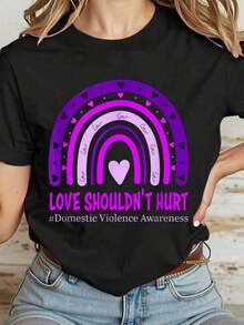 Camiseta Casual 100% Algodón para Mujer: "El Amor No Debería Moler" - Concientización sobre la Violencia Doméstica - Negro - Ver 1