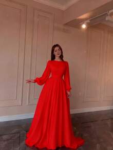 Vestido largo primavera estilo palaciego francés blanco doble gasa corte amplio princesa hada elegante vestido de fiesta para mujer - Rojo - Ver 5