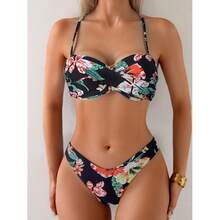 Traje de baño de dos piezas de color sólido para mujer, bikini de tres piezas, bikini sexy para vacaciones en la playa para mujer. - Nuevo bikini con estampado de leopardo transfronterizo - Ver 4