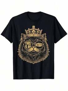 Camiseta de algodón de manga corta con cuello redondo y corte regular para mujer con estampado de gato "This Is An Outrage" playeras de mujer - Negro - Ver 6