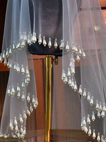 1件仿珍珠流苏新娘头纱，适合婚礼、婚纱摄影配饰、女士单身派对头饰 - 白色 - 查看 4