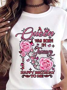 Una Reina Nació En Enero, Feliz Cumpleaños Para Mí, Camiseta Con Corona De Rosas Rosadas Para Mujer, Regalo De Cumpleaños, Camisetas Casuales Nuevas Para Hombres Y Mujeres, Camisetas Casuales De Manga Corta Para Hombres Y Mujeres, Ropa Fresca De Verano Para Mujer - Blanco - Ver 3