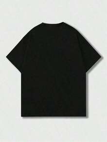 Conjunto a juego para parejas, ropa de hombre, camisetas gráficas para hombre, ROMWE MEN Street Life, camiseta casual de manga corta con cuello redondo y estampado gráfico para hombre, ropa para hombre, camisetas para hombre, conjuntos de rave, ropa urbana gráfica para hombre, ropa de verano para hombre. - Negro - Ver 7