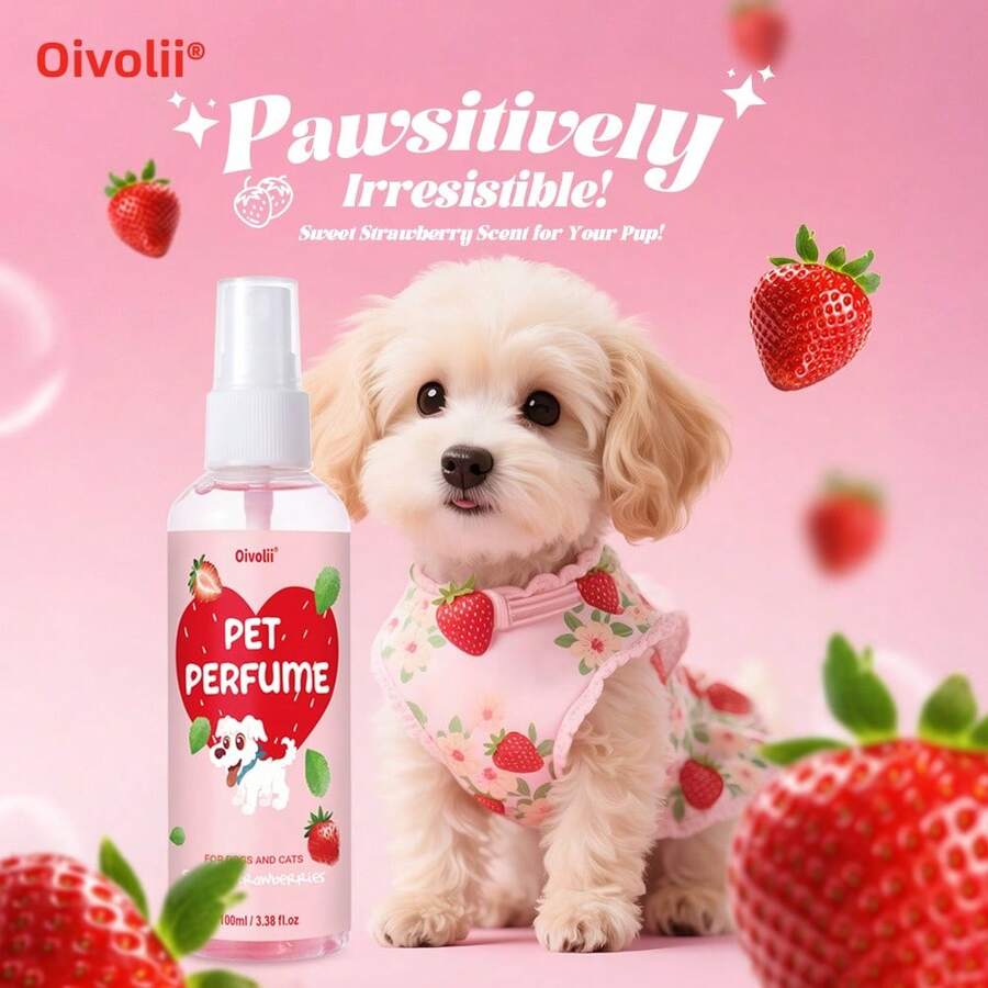 Oivolii 寵物香水 - 狗狗除臭香水 & 護毛精華,適用於狗和貓 - 清新持久噴霧 - 甜美草莓香氣,讓寵物整天保持清新 - 溫和友善配方 (3.38 液盎司) - 甜蜜草莓口味 - 查看 1