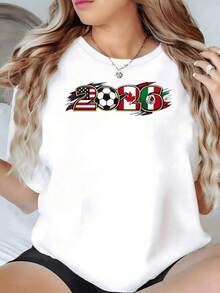 Números grandes 2026 decorados con banderas de Estados Unidos Canadá yéxico y un balón celebran laón futbolística y la pasión mundial camiseta de mujer para aficionadas al fútbol mundial 2026 - Negro - Ver 1