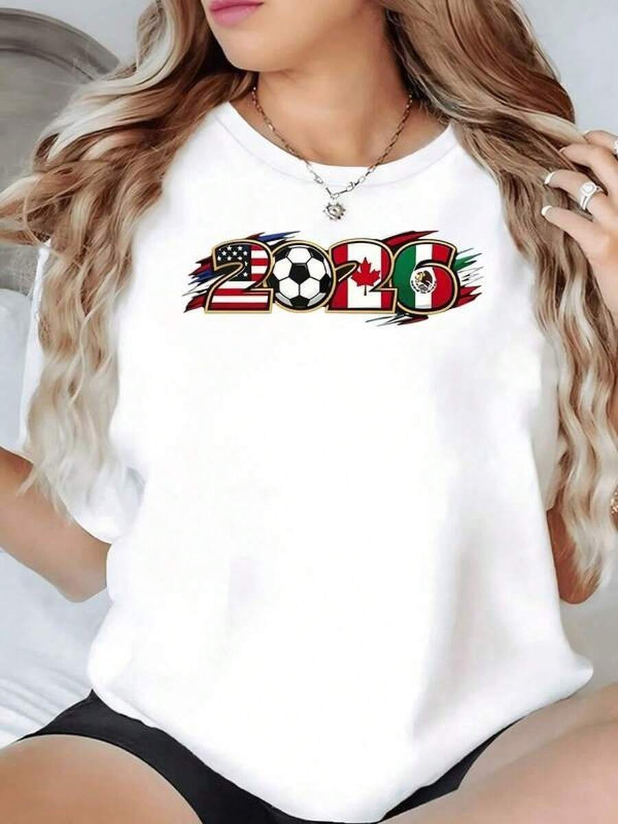 Números grandes 2026 decorados con banderas de Estados Unidos Canadá yéxico y un balón celebran laón futbolística y la pasión mundial camiseta de mujer para aficionadas al fútbol mundial 2026 - Negro - Ver 1