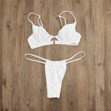 2026 Sexig tvådelad bikini med bygel, enfärgad, justerbar baddräkt för kvinnor - Vitt - Visa 4