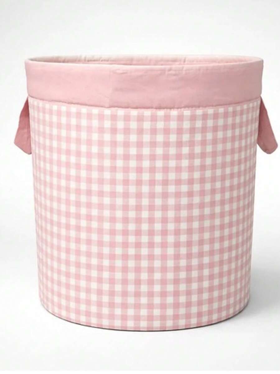 Toy Organizer Basket, Clothes, Checkered Pattern, Cotton Harmony - 1 Piece - Antique Rose - View 1