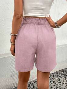 Pantalones cortos de mujer de unicolor y minimalistas para uso diario - Rosa vieja - Ver 2