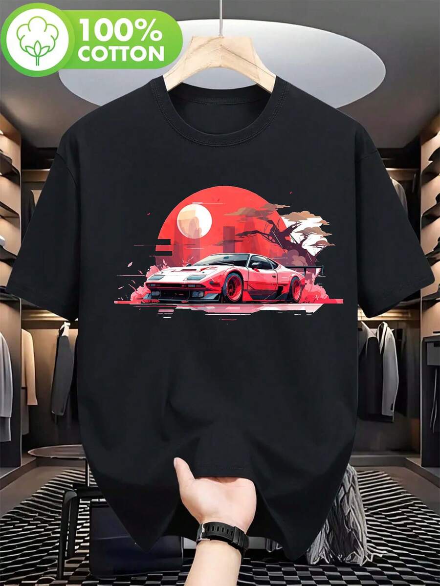 Camiseta estampada online de cuello redondo estilo japonés para carreras de derrape, deporte de carreras, súper carreras, clásica negra 100% algodón para uso diario, casual, viajes, deporte, suave, antiarrugas, de manga corta para hombre