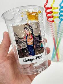 1/24/60件客製化照片貼紙，個性化塑膠杯標籤，可自訂文字與圖案，防水防油復古派對貼紙，適用生日、婚禮、週年慶派對禮品包裝、聖誕禮物，洗碗機適用 - 彩色 - 查看 6