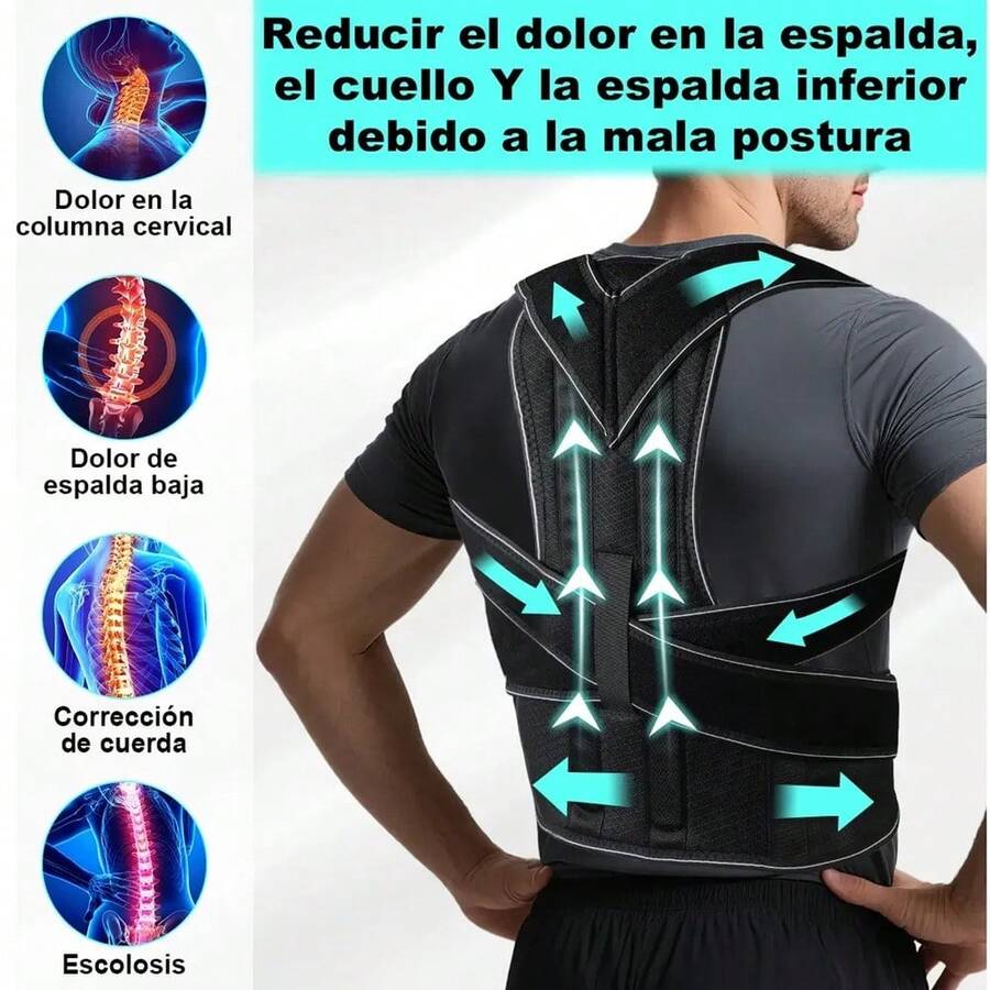 Soporte lumbar corrector de postura para mujeres y hombres, enderezador de hombros, soporte lumbar ajustable completo, alivio del dolor de espalda superior e inferior - Corrector de escoliosis, espalda encorvada, joroba, torácica, columna vertebral - Ver 1