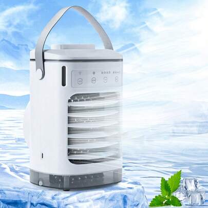 HEEYCEM Mini ventilador portátil de escritorio con sistema de nebulización, temporizador, interruptor de múltiples velocidades, modo de nebulización, depósito de agua incorporado, portátil, flujo de aire de múltiples ángulos, ventilador de escritorio para interiores/exteriores, ventilador portátil para viajes, campamento y playa