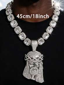 Bộ trang sức hip-hop tôn giáo gồm mặt dây chuyền hình đầu Chúa Giê-su đính hoa băng và mặt dây chuyền chủ đề Bữa Tiệc Ly, kết hợp với dây chuyền tennis sáng bóng, là phụ kiện hoàn hảo cho phong cách rapper nam. - mặt dây chuyền thời trang - Xem 9