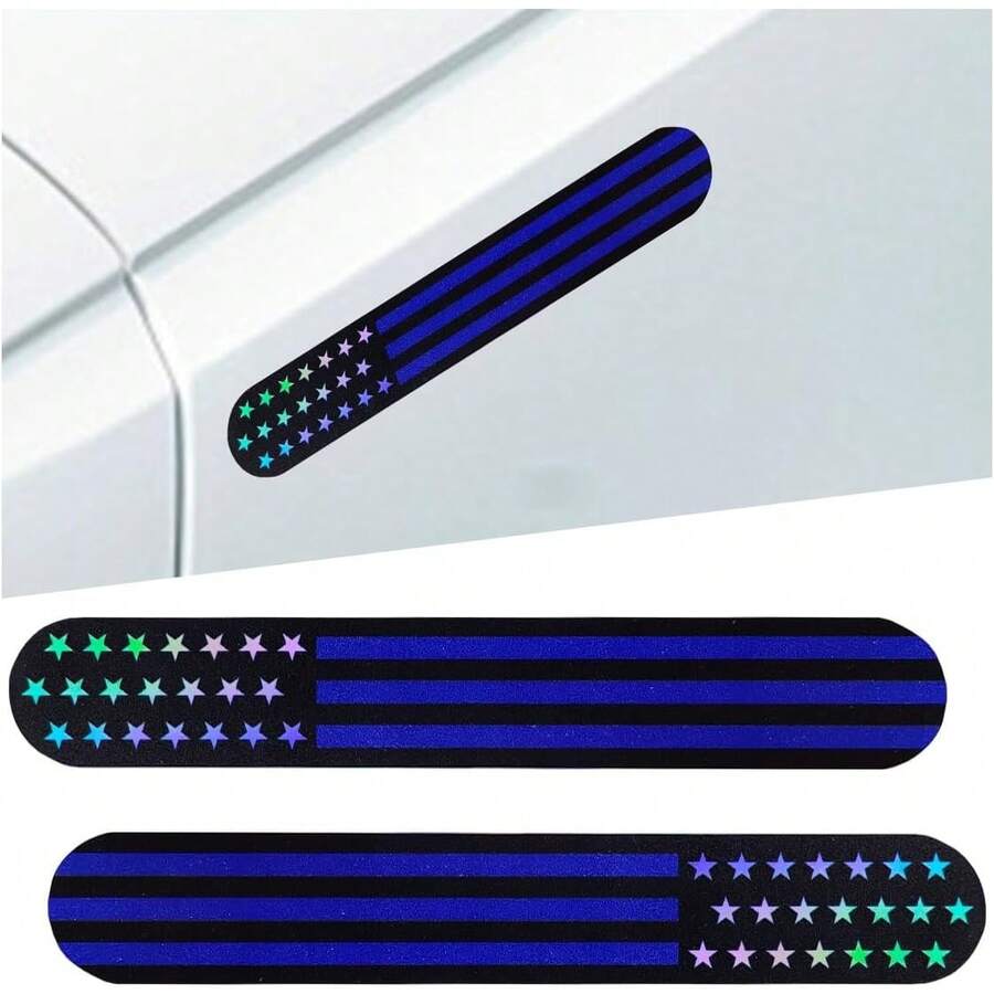 2PCS American Flag Emblem Sticker Decal, 6" X 1" USA Flag Car Badge Sticker, Car Window Bumper Fenders Stripe Decal, Patriotic Auto Decoration Accessory For Sedan, RV, Truck, Motorcycle (Blue) - Colorful - View 1
