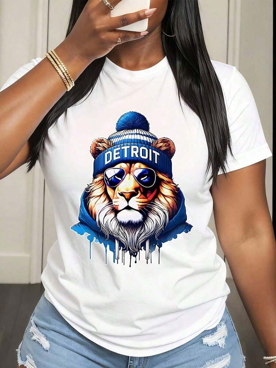 Camiseta Casual para Mujer con Estampado de los con Gorro y Gafas de Sol para Uso Diario - Blanco - Ver 1